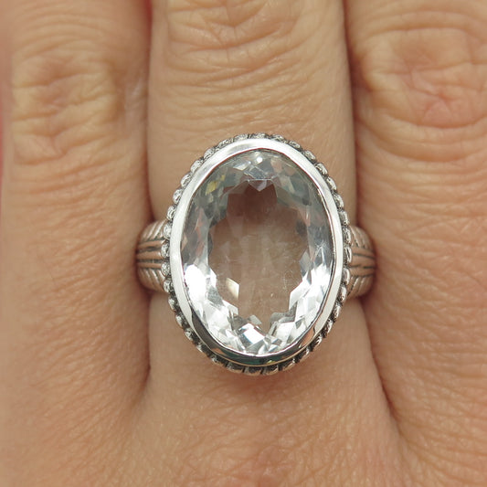 925 Sterling Silver Vintage Real Oval-Cut White Topaz Roped Ring Size 8