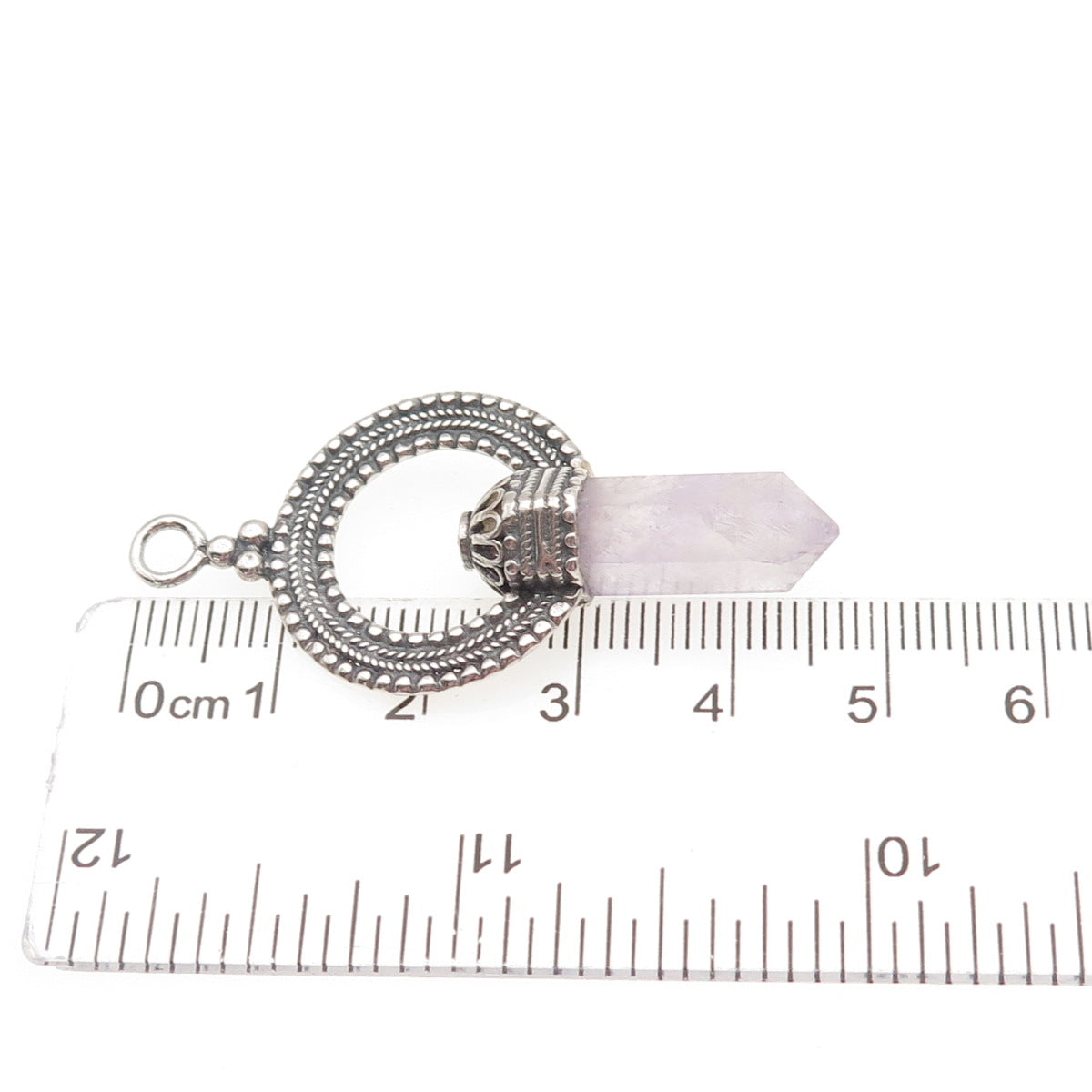 925 Sterling Silver Vintage Real Amethyst Circle of Life Amulet Oxidized Pendant