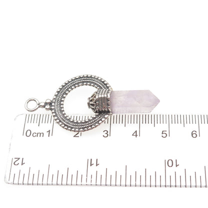 925 Sterling Silver Vintage Real Amethyst Circle of Life Amulet Oxidized Pendant