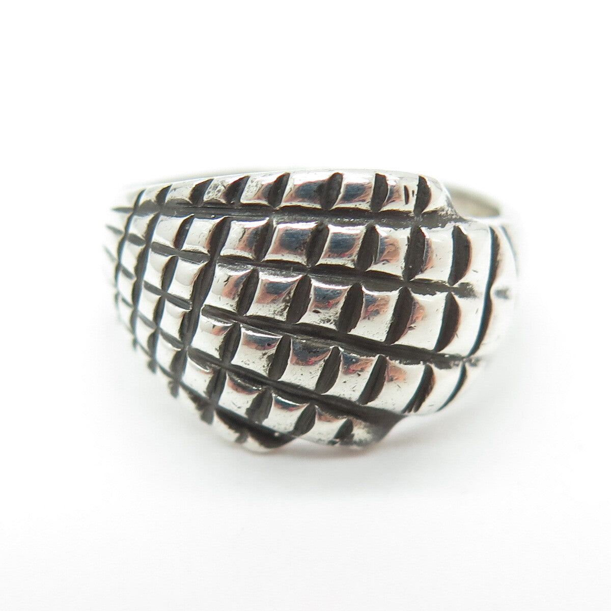 925 Sterling Silver Vintage Checkered Modernist Ring Size 6.75