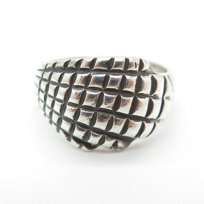 925 Sterling Silver Vintage Checkered Modernist Ring Size 6.75
