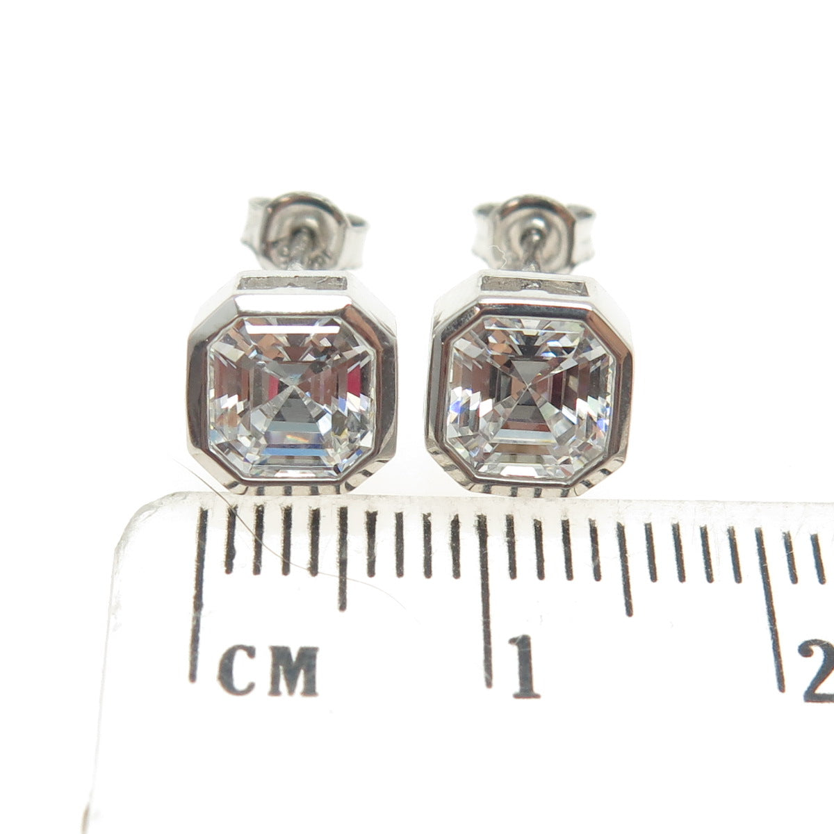 925 Sterling Silver Cushion-Cut Shaped C Z Stud Earrings