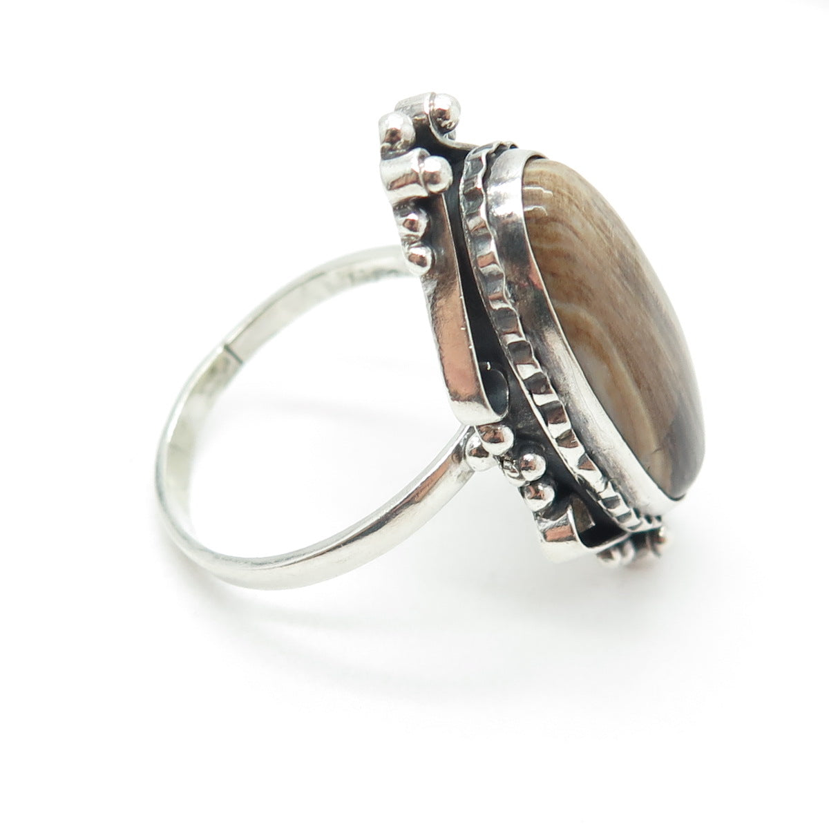 925 Sterling Silver Vintage Real Brown Aragonite Oxidized Ring Size 13.25