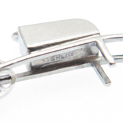 925 Sterling Silver Antique Wheelbarrow Gardening Minimalist 3D Charm Pendant