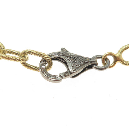 925 Sterling Silver Gold Plated Real Champagne Diamond Cable Chain Necklace 17"