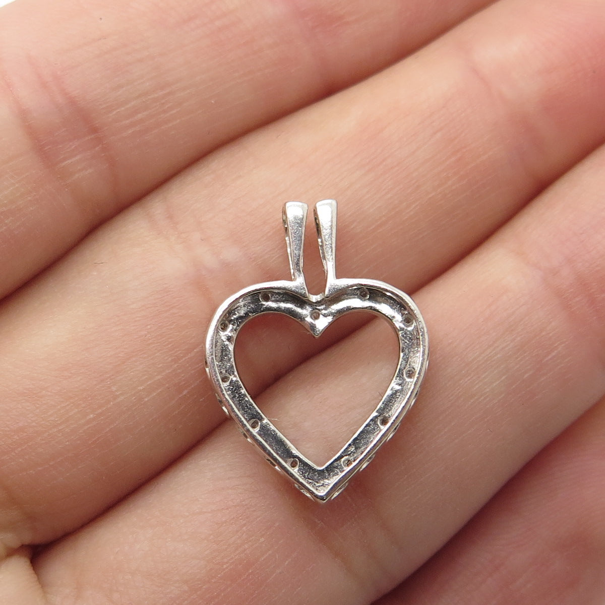 925 Sterling Silver Real Round-Cut Diamond Heart Pendant