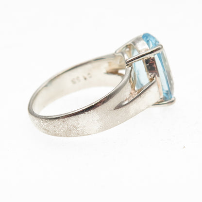 925 Sterling Silver Vintage Real Oval-Cut Blue Topaz Ring Size 7.25