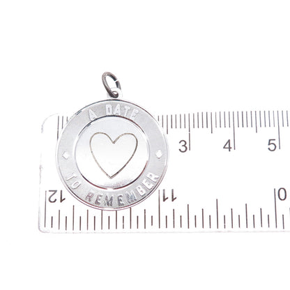 925 Sterling Silver Vintage A Date To Remember Heart Charm Pendant