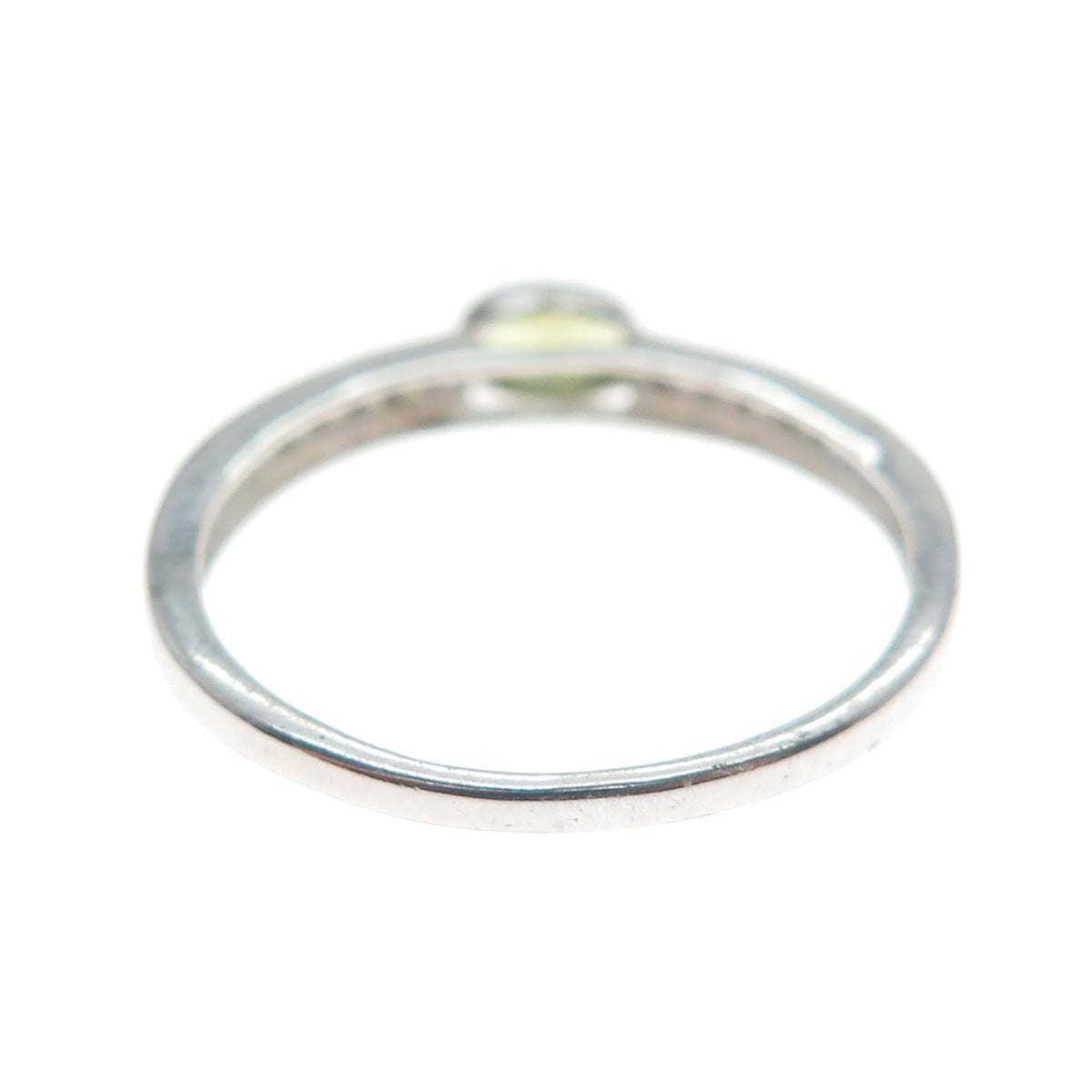 925 Sterling Silver Real Round-Cut Diamond & Oval-Cut Peridot Ring Size 8
