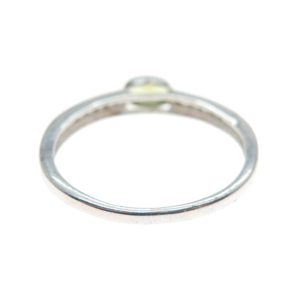 925 Sterling Silver Real Round-Cut Diamond & Oval-Cut Peridot Ring Size 8