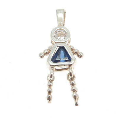 925 Sterling Silver White & Blue C Z Articulated Girl Pendant