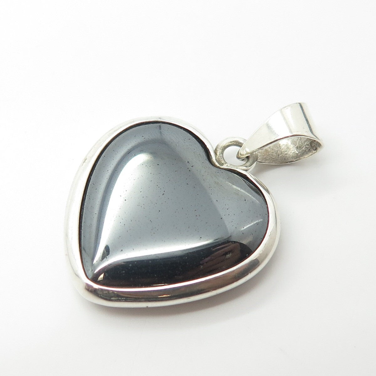 925 Sterling Silver Vintage AIS Mexico Real Hematite Gem Heart Pendant
