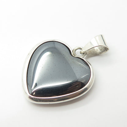 925 Sterling Silver Vintage AIS Mexico Real Hematite Gem Heart Pendant