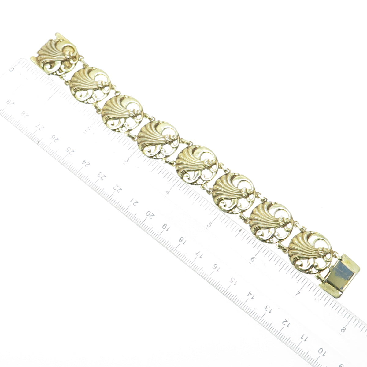 925 Sterling Silver Gold Plated Antique Art Deco Flower Panel Link Bracelet 7"