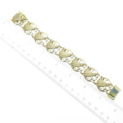 925 Sterling Silver Gold Plated Antique Art Deco Flower Panel Link Bracelet 7"