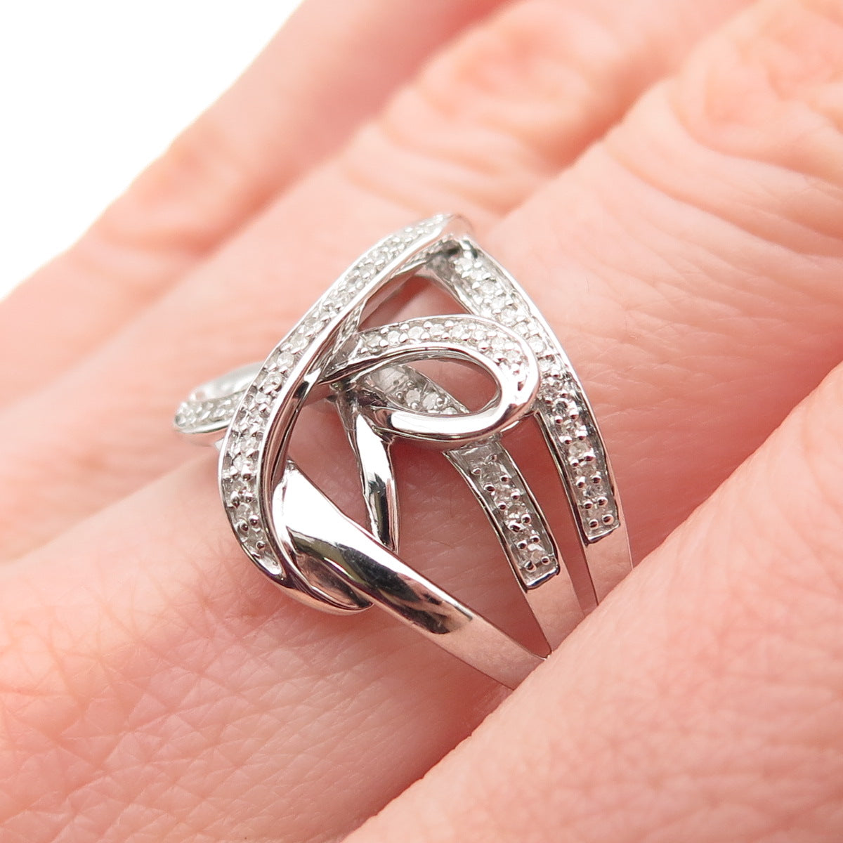 925 Sterling Silver Real Round-Cut Diamond Butterfly Ring Size 8