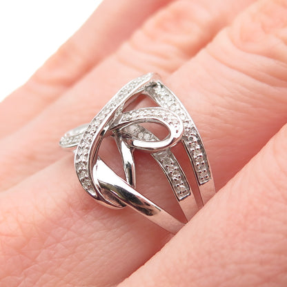 925 Sterling Silver Real Round-Cut Diamond Butterfly Ring Size 8