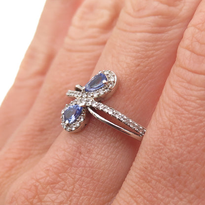 Chuck Clemency 925 Sterling Silver Real Tanzanite & White Topaz Ring Size 8
