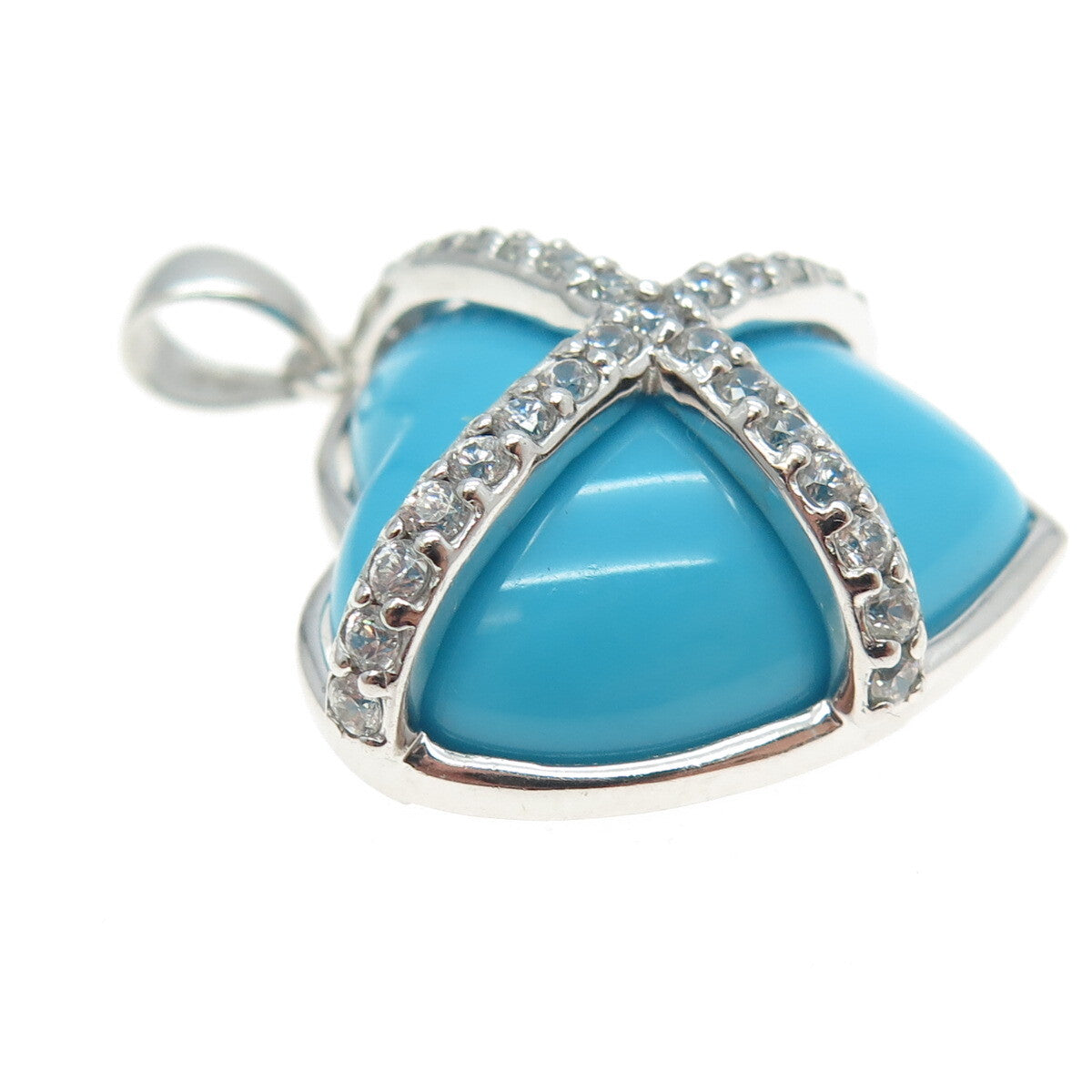 925 Sterling Silver Faux Turquoise & C Z Crisscross Heart Pendant