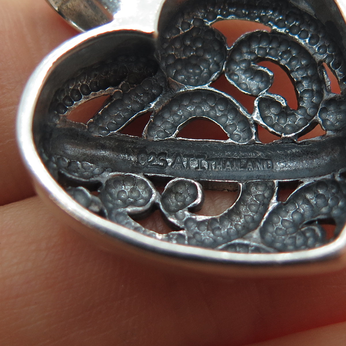 ANNIKA WITT 925 Sterling Silver Vintage Ornate Heart Oxidized Charm Pendant