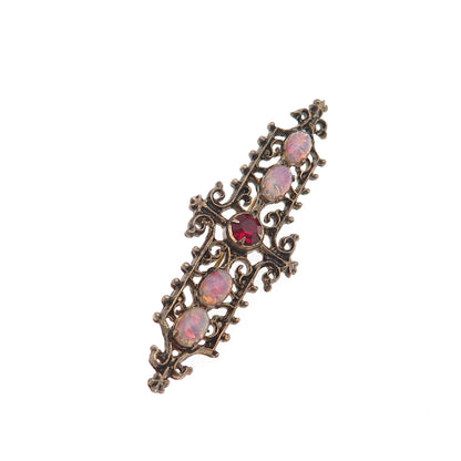 Sarah Coventry Sterling Gold Plated Vintage Dragon Breath Opal Rhinestone Brooch