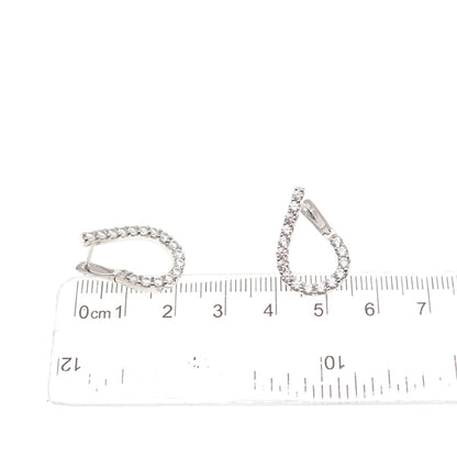 925 Sterling Silver Round-Cut C Z Twisted Teardrop Earrings