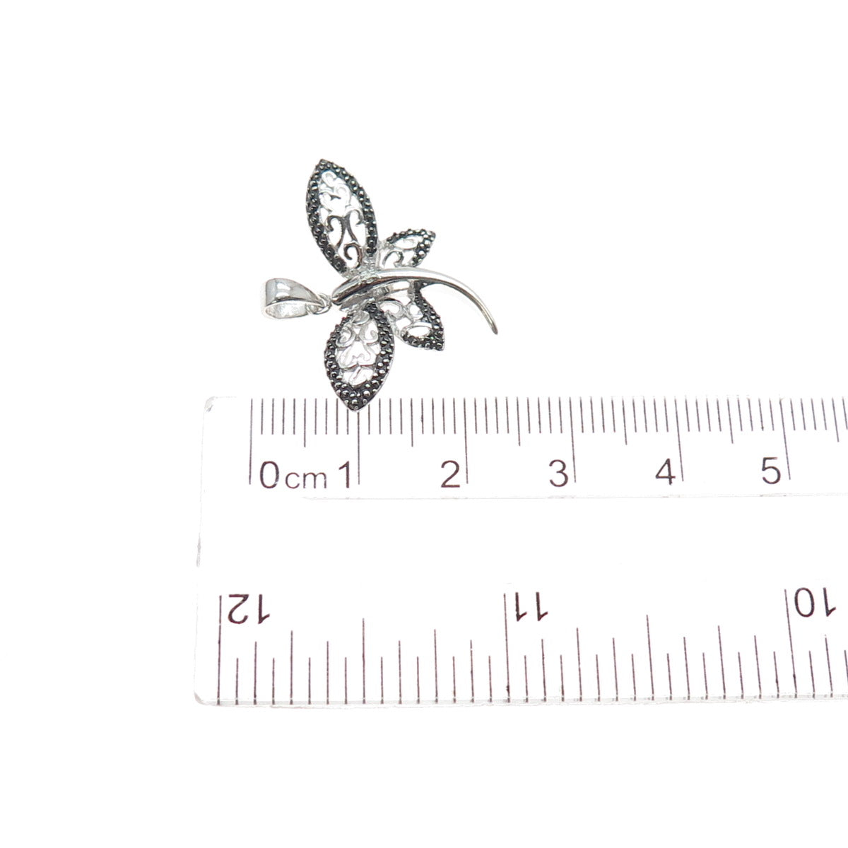 925 Sterling Silver Real Diamond Accent Dragonfly Charm Pendant