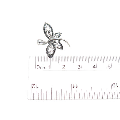 925 Sterling Silver Real Diamond Accent Dragonfly Charm Pendant