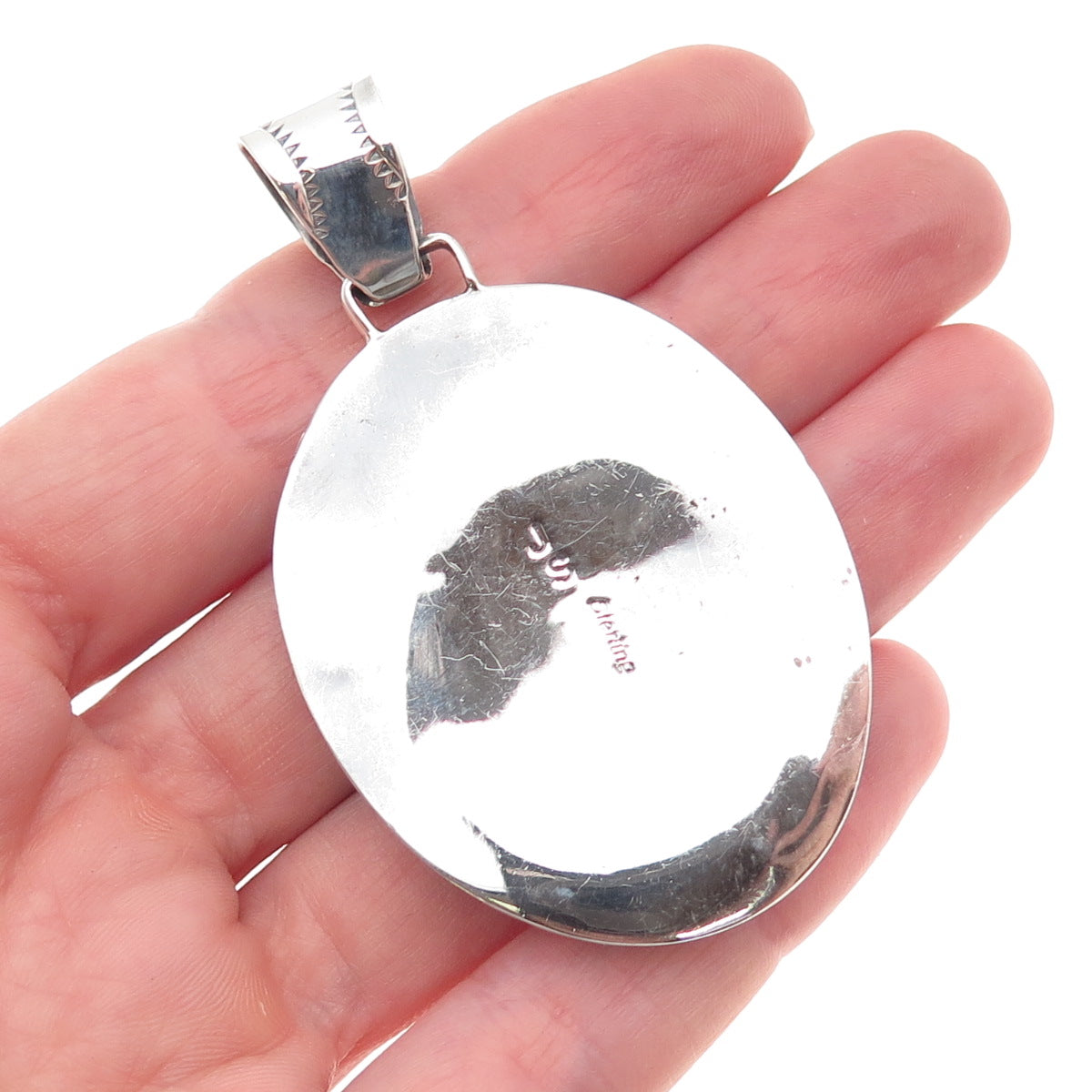 James Shay Navajo Old Pawn Sterling Silver Vintage Agate Large Tribal Pendant