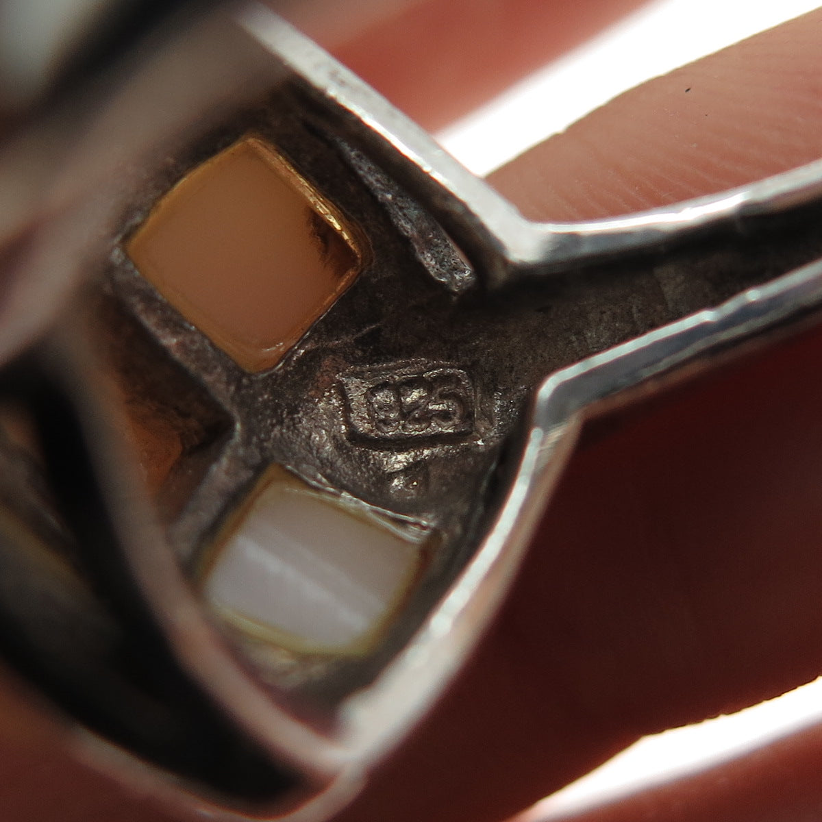 925 Sterling Silver Vintage Real MOP Modernist Spiral Ring Size 8.25