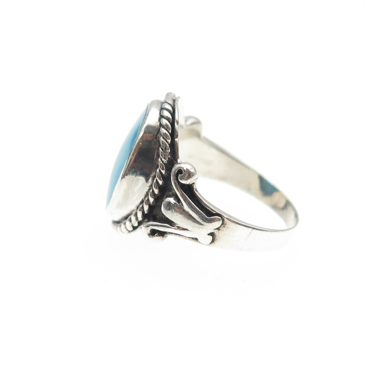 CFJ Collins Fine Sterling Silver Vintage Real Turquoise Oxidized Ring Size 6.75