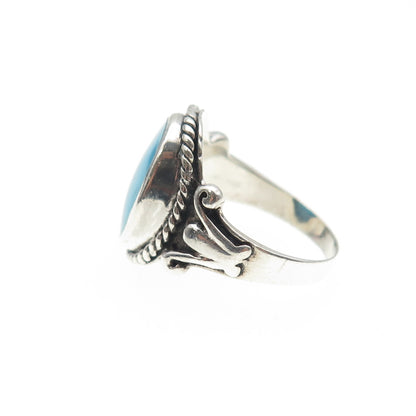 CFJ Collins Fine Sterling Silver Vintage Real Turquoise Oxidized Ring Size 6.75