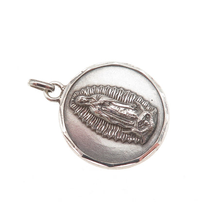 925 Sterling Silver Vintage St. Mary Miraculous Oxidized Charm Pendant