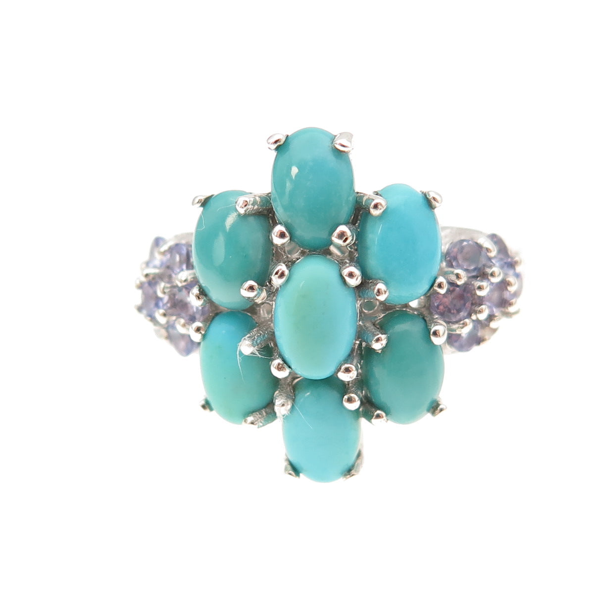 Chuck Clemency 925 Sterling Silver Real Turquoise & Tanzanite Ring Size 8.25