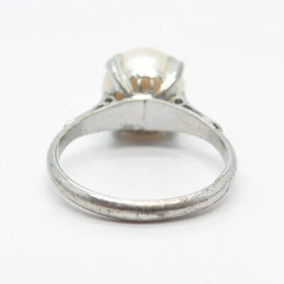 925 Sterling Silver Vintage Faux Pearl Round Ring Size 6