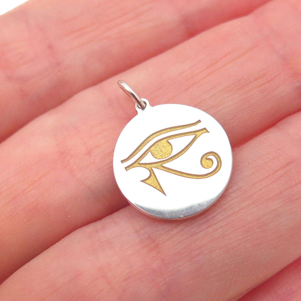 925 Sterling Silver Yellow Enamel Egyptian Eye of Horus Charm Pendant