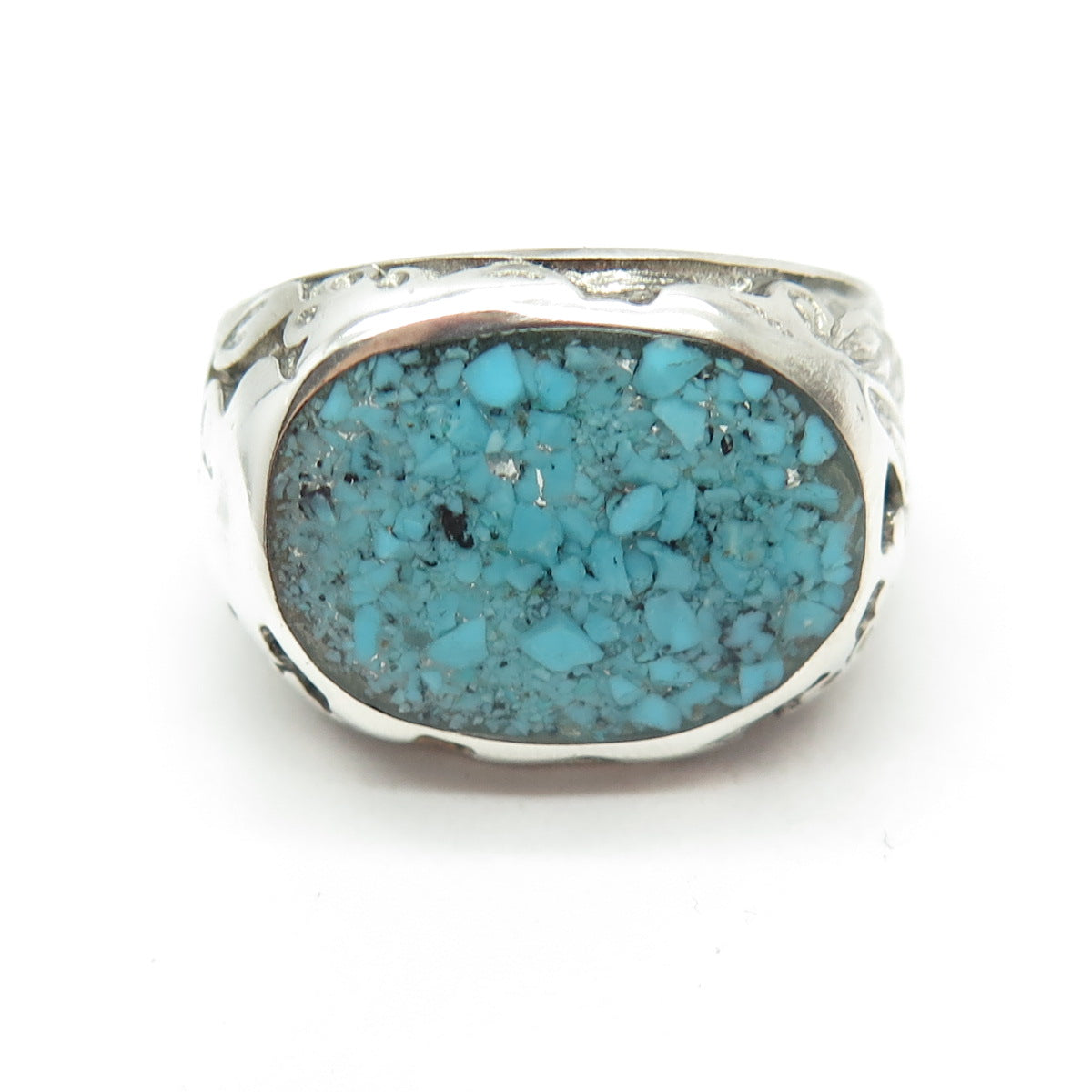 CHATEAU D'ARGENT 925 Sterling Vintage Canada Turquoise Inlay Ring Size 9.25