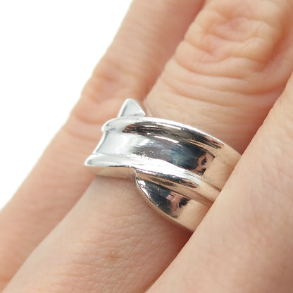 925 Sterling Silver Vintage Modernist Crisscross Ring Size 6.5