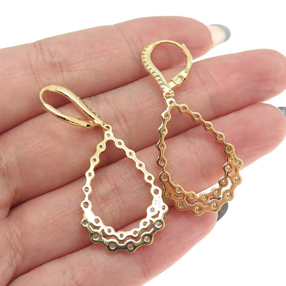 925 Sterling Silver Gold Plated Pave C Z Drop Dangling Earrings