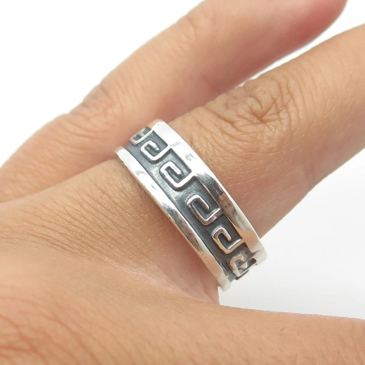 925 Sterling Silver Vintage Greek Maze Band Ring Size 10.75