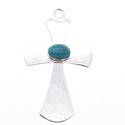 Old Pawn 925 Sterling Vintage Southwestern Bisbee Turquoise Cross Large Pendant