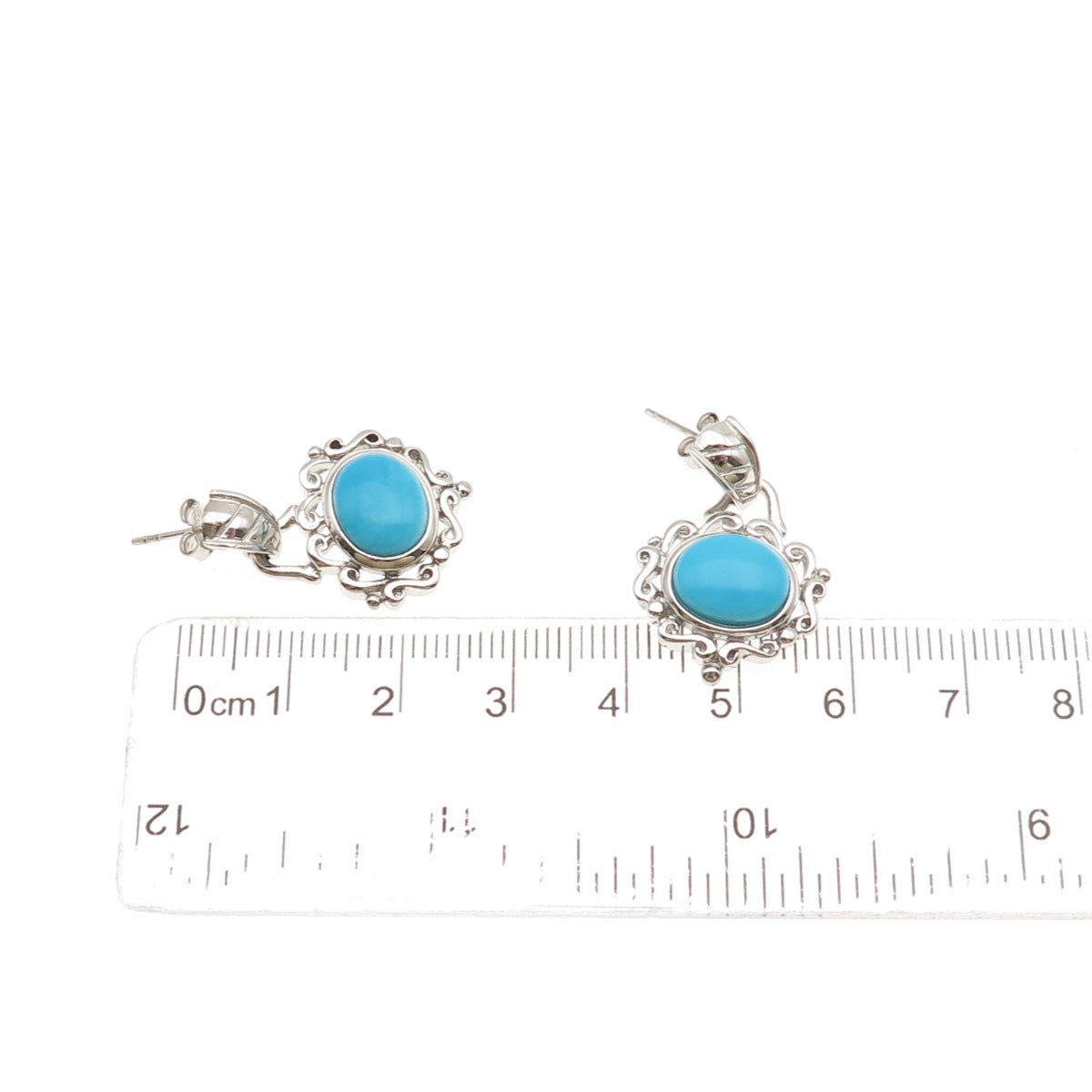 Chapal Zenray 925 Sterling Silver Real Turquoise Ornate Dangle Earrings