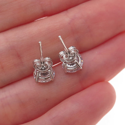925 Sterling Silver Round-Cut C Z Stud Earrings