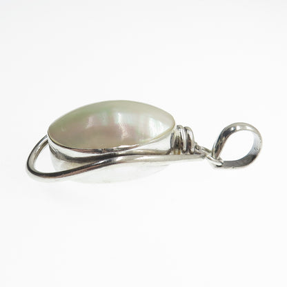 925 Sterling Silver Vintage Real Mother-of-Pearl Modernist Pendant