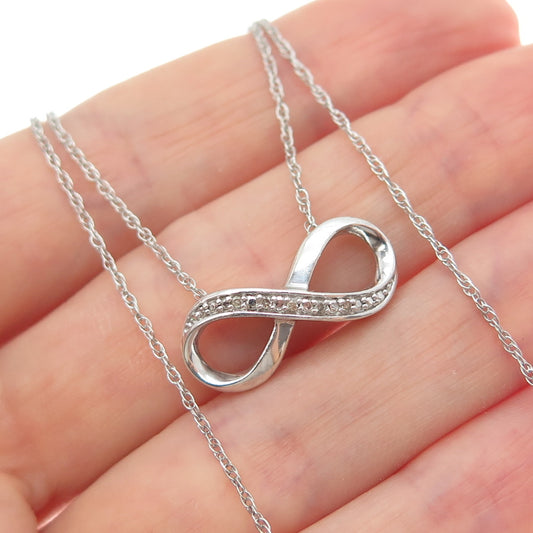 925 Sterling Silver Real Diamond Infinity Pendant Singapore Chain Necklace 18"