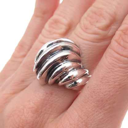925 Sterling Silver Vintage Modernist Dome Oxidized Ring Size 6.5
