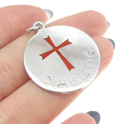 THE THOMAE CO. 925 Sterling Silver Vintage Enamel "Diabetic" Cross Pendant