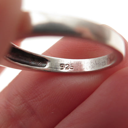 925 Sterling Silver Vintage Real Blue Topaz Oxidized Band Ring Size 8