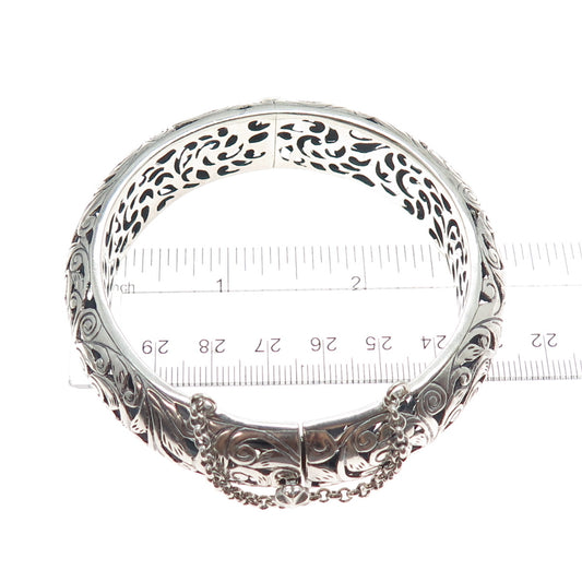 925 Sterling Silver Vintage Floral Ornate Oxidized Bangle Bracelet 7.75"