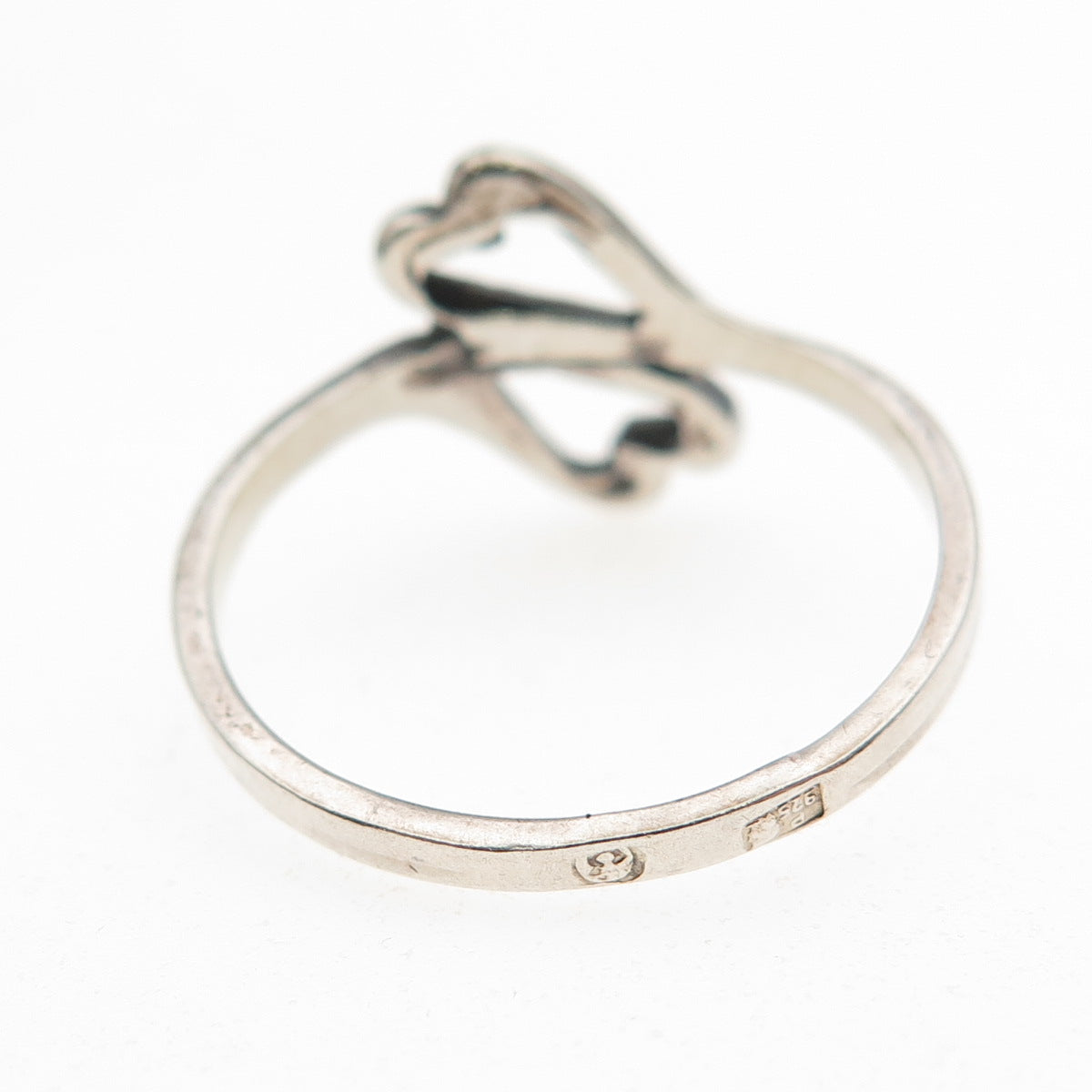 925 Sterling Silver Vintage Poland Modernist Heart Oxidized Bypass Ring Size 8